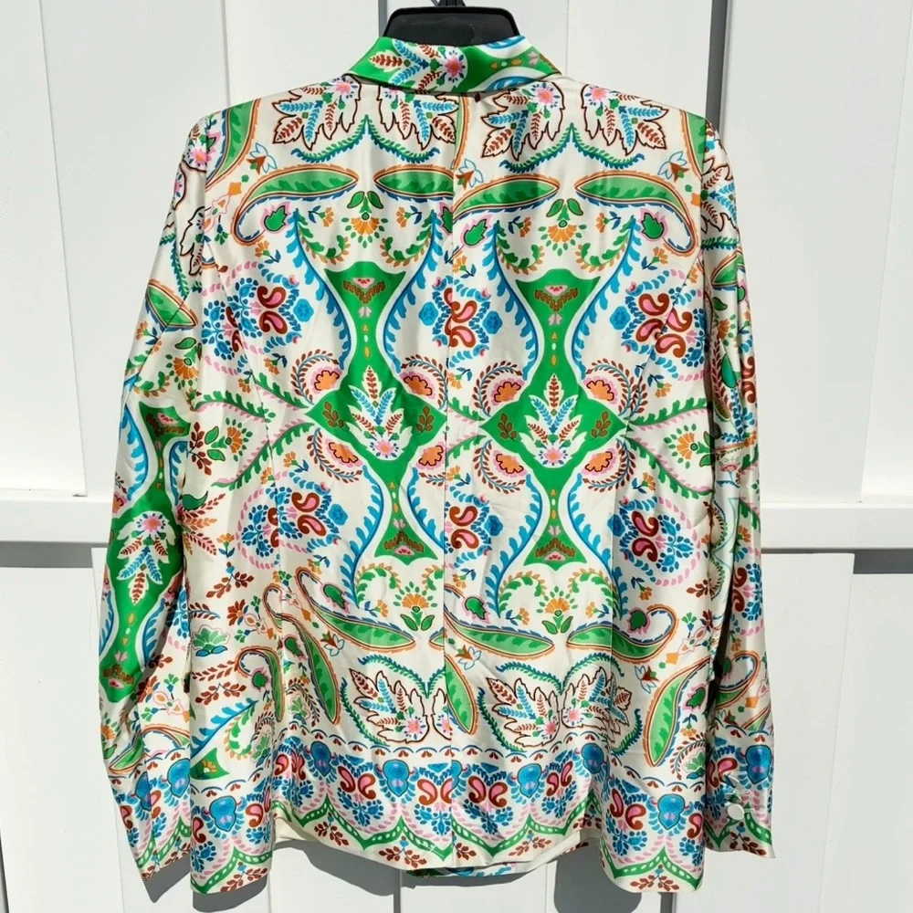 Rachel Zoe Multicolored Printed Satin Blazer & Pant Set NEW Women’s Large - Picture 6 of 16
